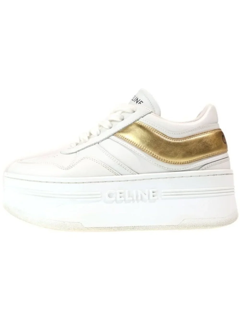 Celine Block Leather Thick Sole Sneakers White Gold - Picture 1 of 6